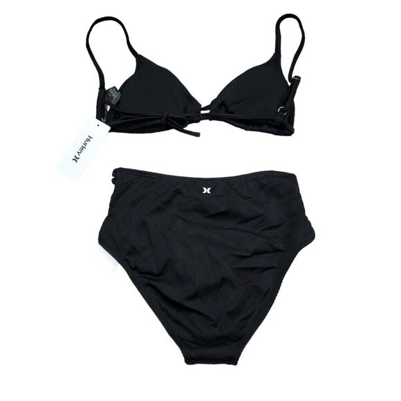 Hurley Ribbed Black 2 Piece Swimsuit Bikini Set Size Small Rib Triangle New - Picture 2 of 7